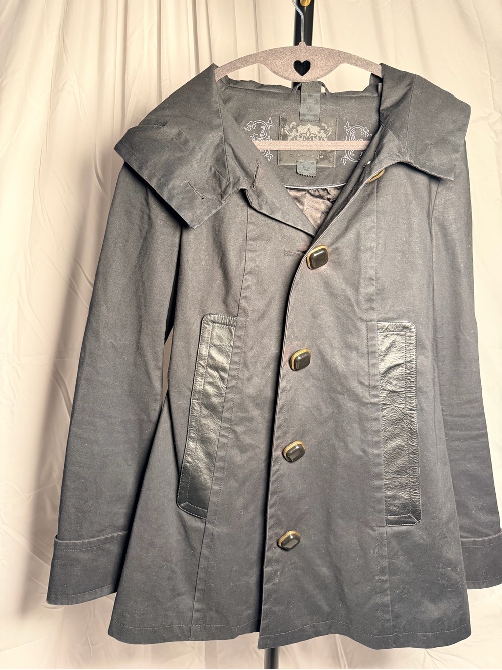 Mackage Black Pea Coat with Leather-Trim Pockets